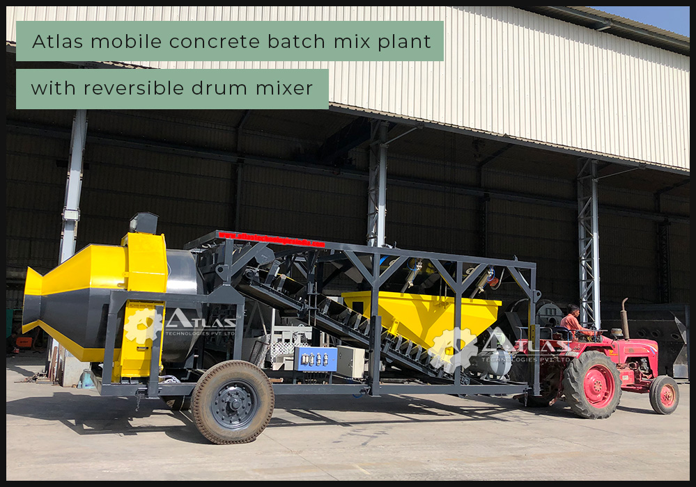 mobile concrete batch plant with reversible drum mixer